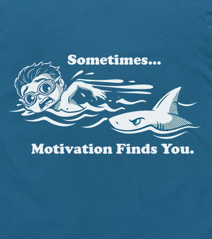 Summer Sometimes Motivation Finds You Shark Swimmer Funny Graphic T-Shirt tee
