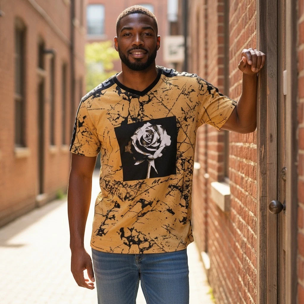 Original Gravity T-Shirt Size M Mustard Yellow New Rose Graphic Streetwear Tee