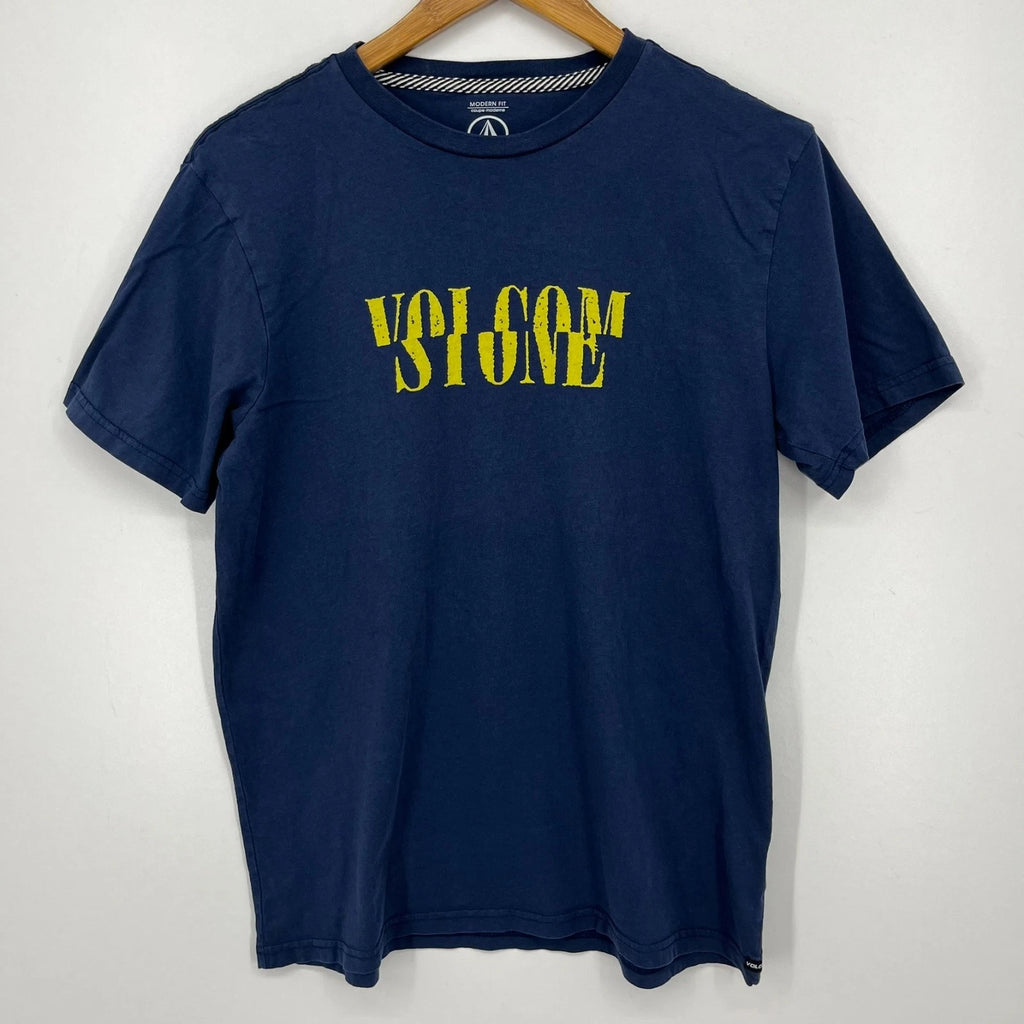 Volcom T-Shirt Men's Size S Blue Organic Cotton Stone Logo Modern Fit