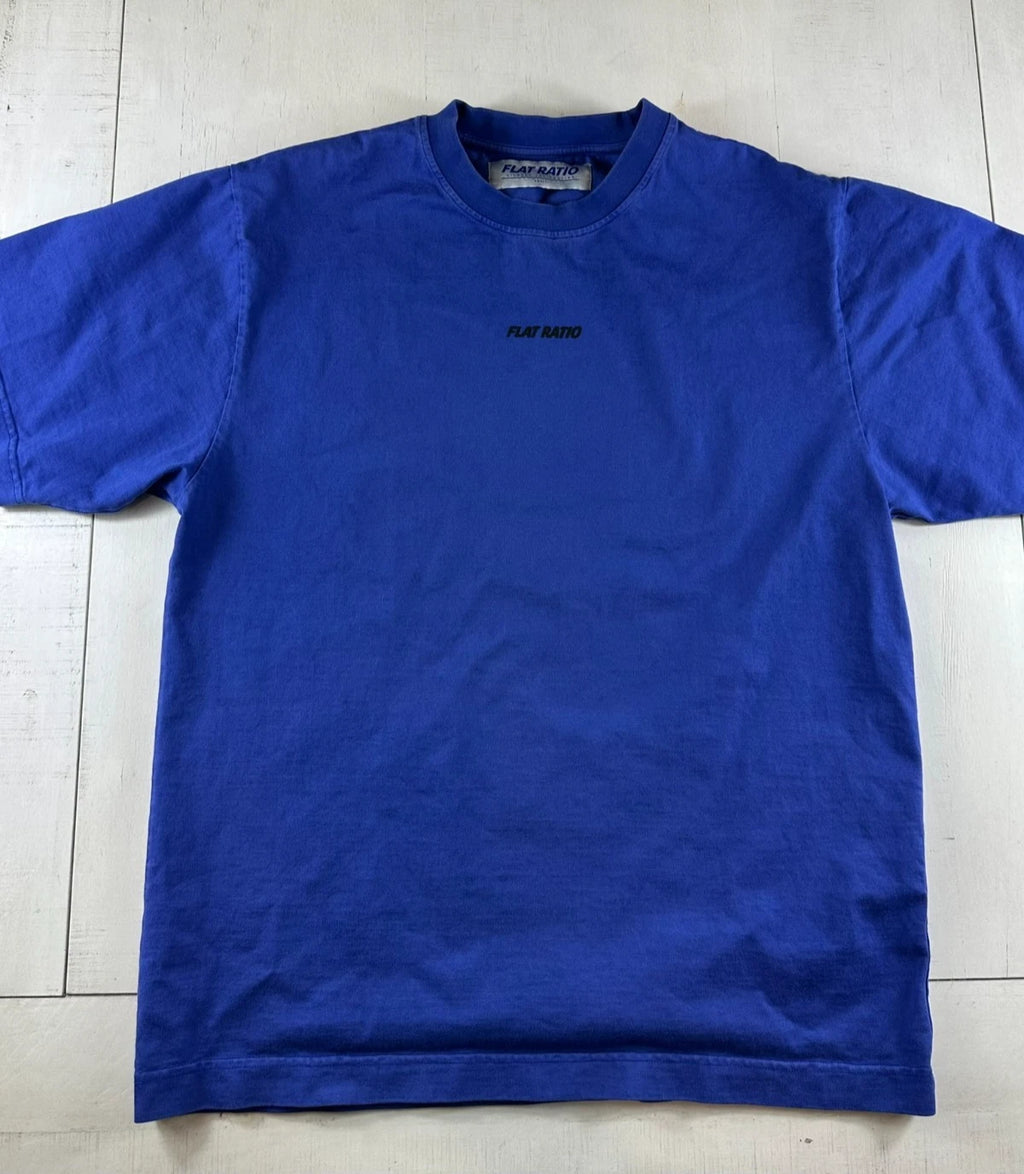 FLAT RATIO Men's T-Shirt Minimal Logo Streetwear Cotton Blue Tee Casuals Size S