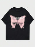 Street Life Men Cotton Butterfly Graphic Y2K T-Shirt – Slogan Print Casual Tee