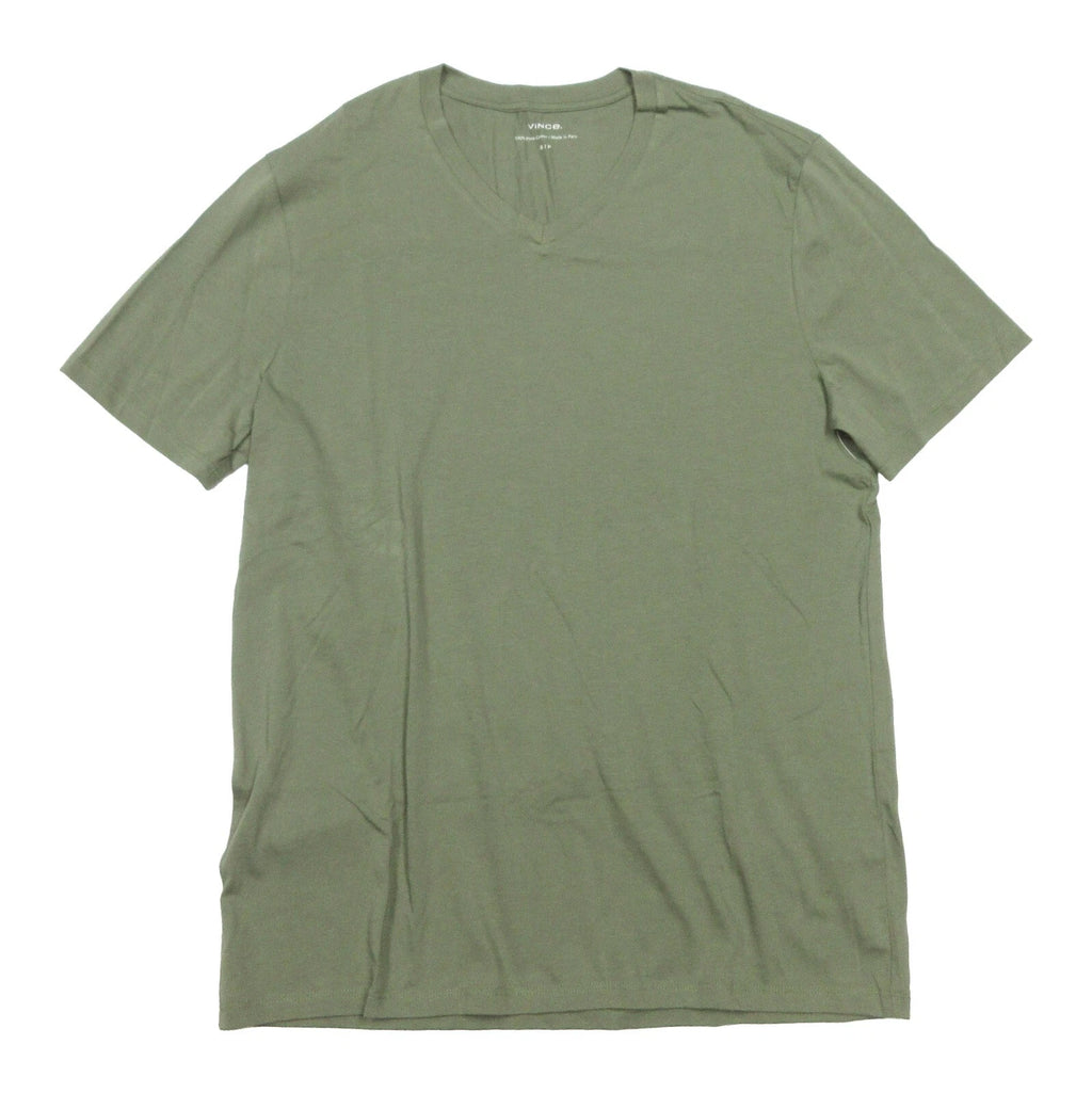Vince Men's Echo Park Green Pima Cotton V-Neck Short Sleeve T-Shirt