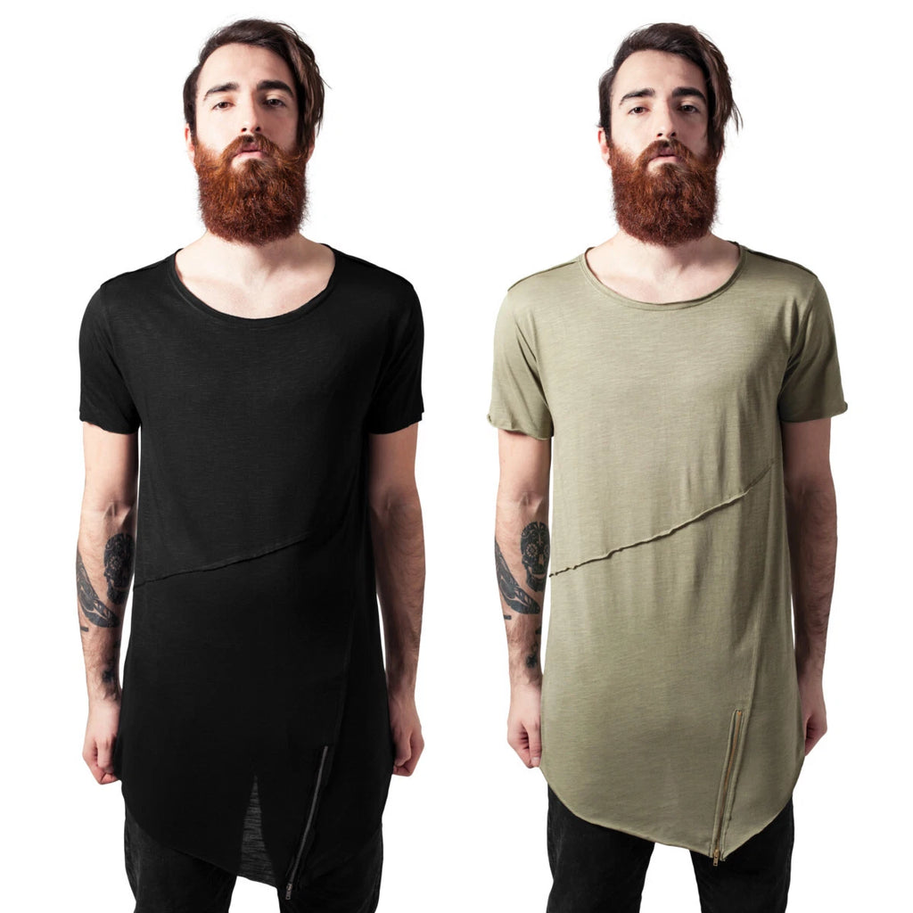 Urban Classics Long Open Edge Front Zip Tee Men's T-Shirt Cotton Slub Jersey