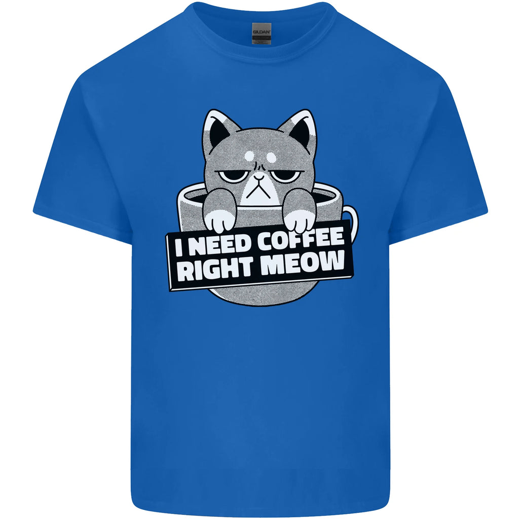 Cat I Need Coffee Right Meow Funny Mens Light Cotton T-Shirt
