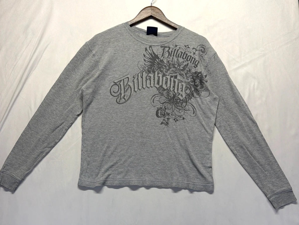 Billabong Shirt Mens Medium Heather Gray Graphic Print Spellout Logo Casual Wear