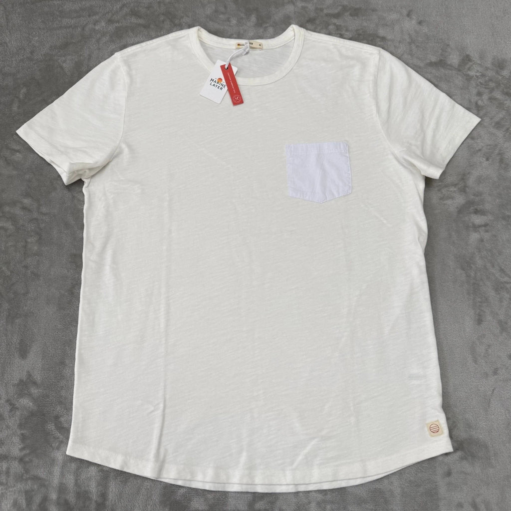 Marine Layer Heavy Slub Pocket Tee T-Shirt Mens Medium Antique Cream New NWT
