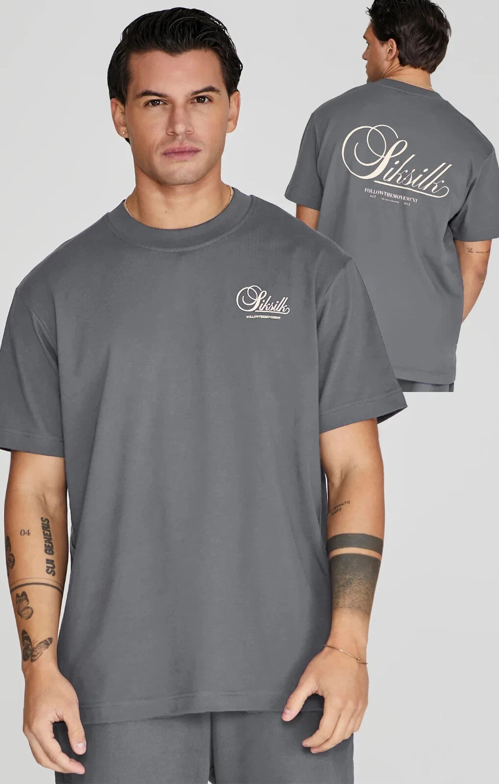 SikSilk Men's Grey Graphic T-Shirt Small