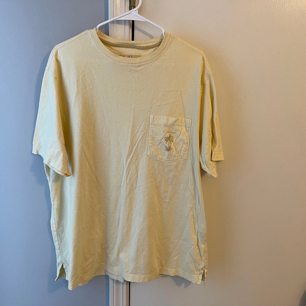 Caribbean Pocket Graphic Travel Short Sleeve T-Shirt Island Life Light Yellow XL
