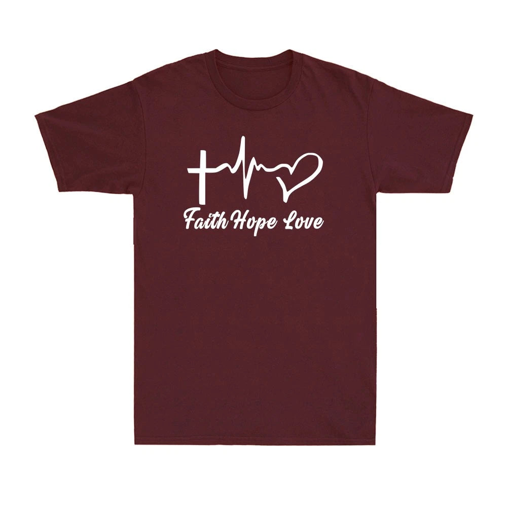 Faith Hope Love Jesus Cross Christian Christ Funny Gift Men's Cotton T-Shirt