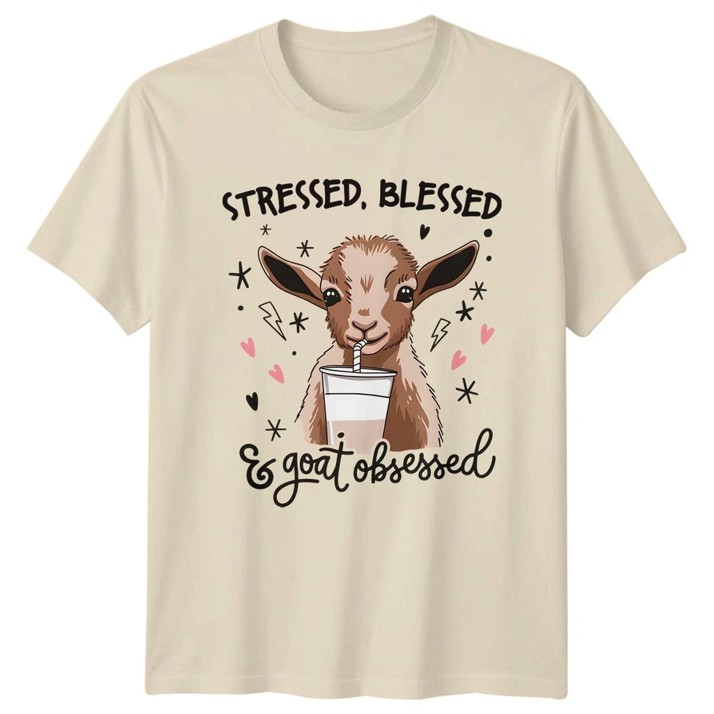 Stressed Blessed And Goat Obsessed T-Shirt Farm Animals Birthday Gift