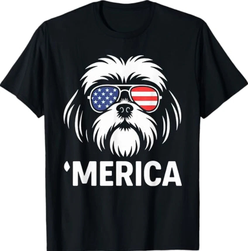 Shih Tzu Dog 'Merica Patriotic 4th of July American Flag T-Shirt