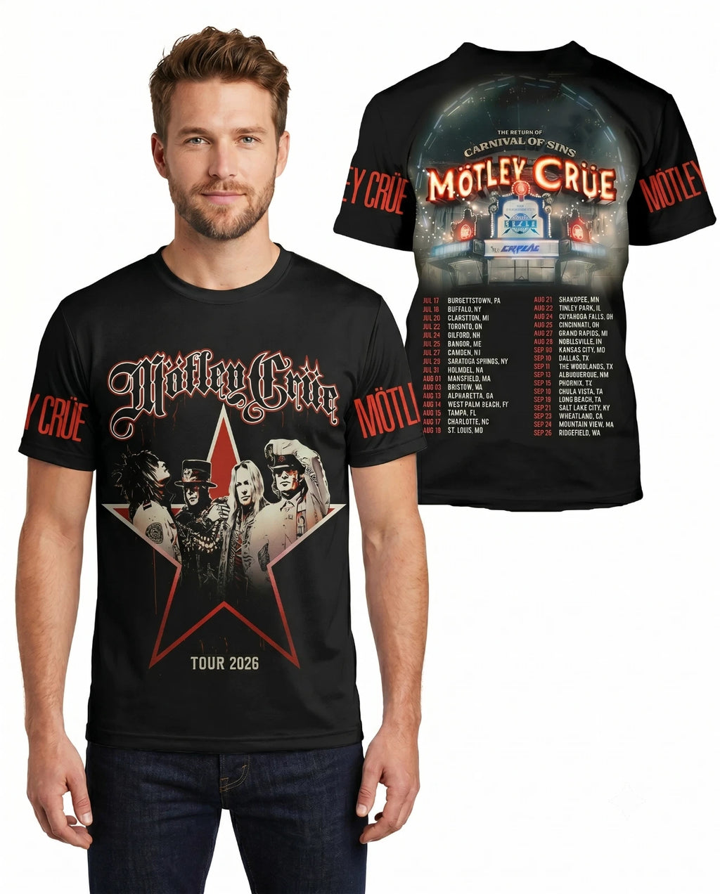 Motley Crue Return Of The Carnival Of Sins 2026 Tour 3D Shirt Fan Gift