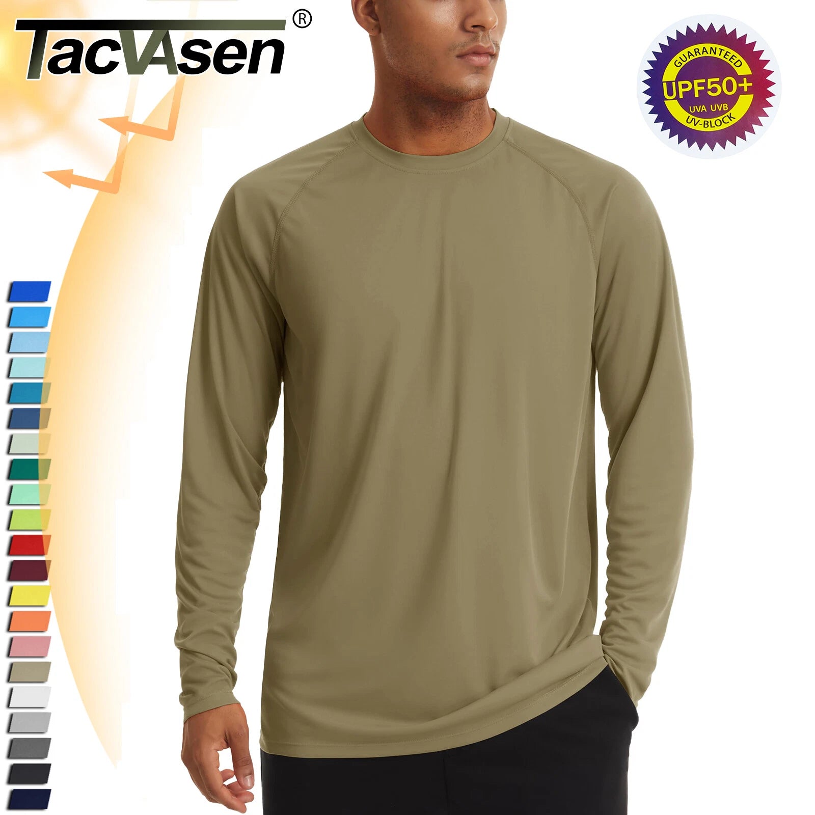 UPF50+ Men's Long Sleeve Sun Protection Shirts Hiking Running Gym UV Shirt Tops