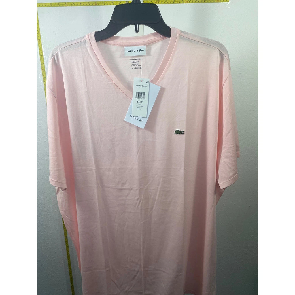 Lacoste Mens Pima Cotton V-Neck T-Shirt Light Pink Regular Fit TH6710 3XL NWT