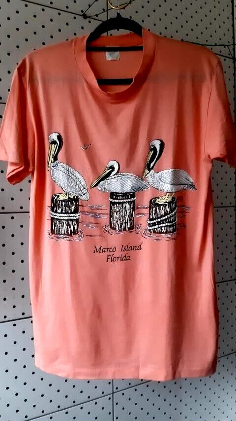 Vintage SANSHINE COVERUPS 1990 Three Pelicans MARCO ISLAND FLORIDA T-shirt Siz-L