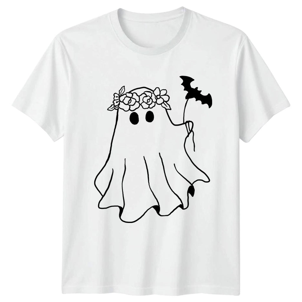 Floral Crown Ghost Bat Spooky Womens T-Shirt Spooky Cute Halloween