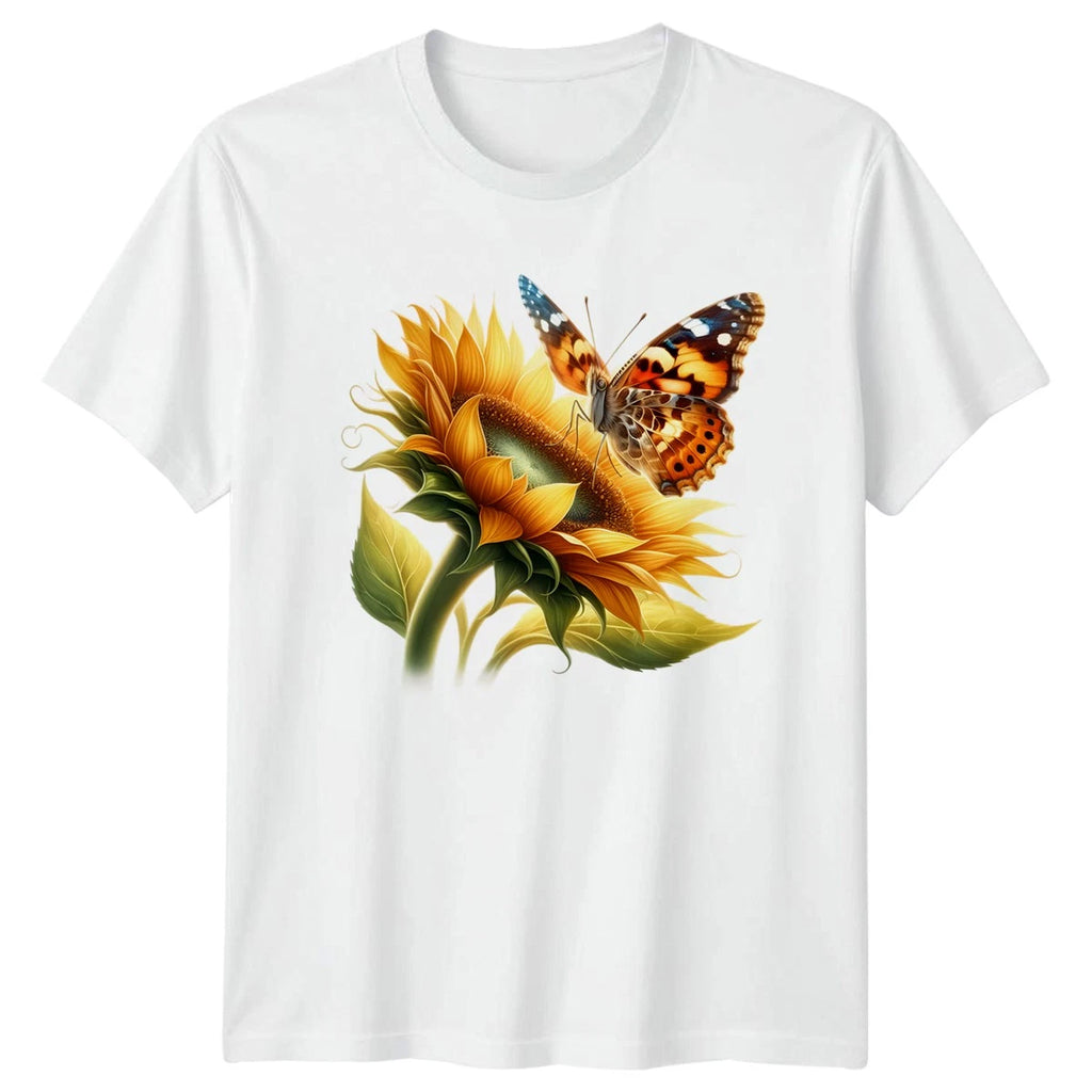 Butterfly Sunflower Nature Floral Mens Womens Tee Graphic Unisex T-Shirt