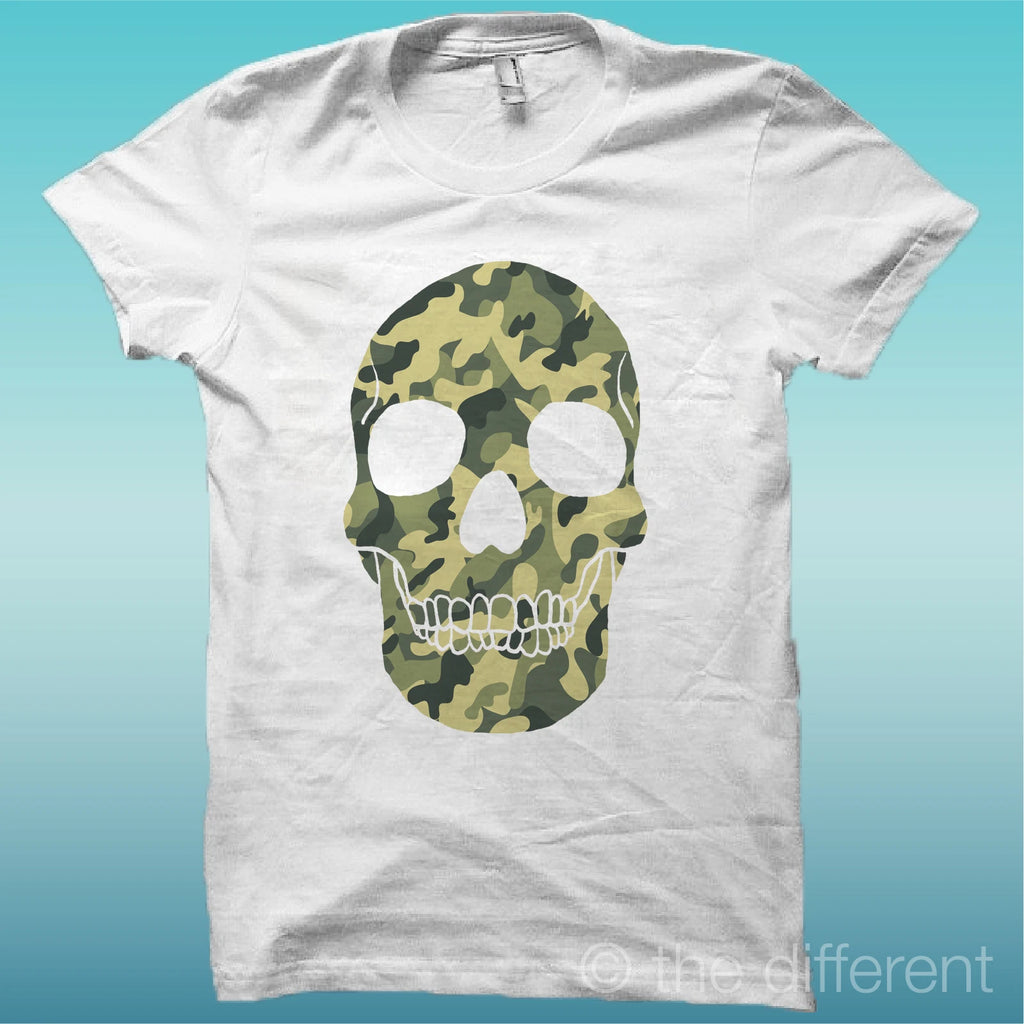 T-Shirt Skull Military White The Happiness Is Have My T-Shirt New