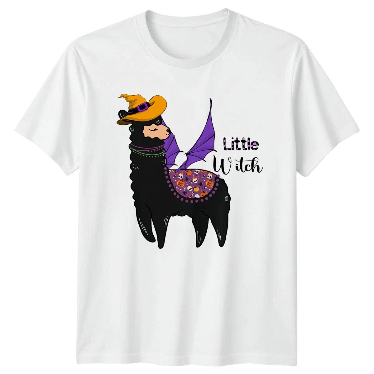 Little Witch Womens T-Shirt Cute Llama Skeleton Halloween Gift For Her