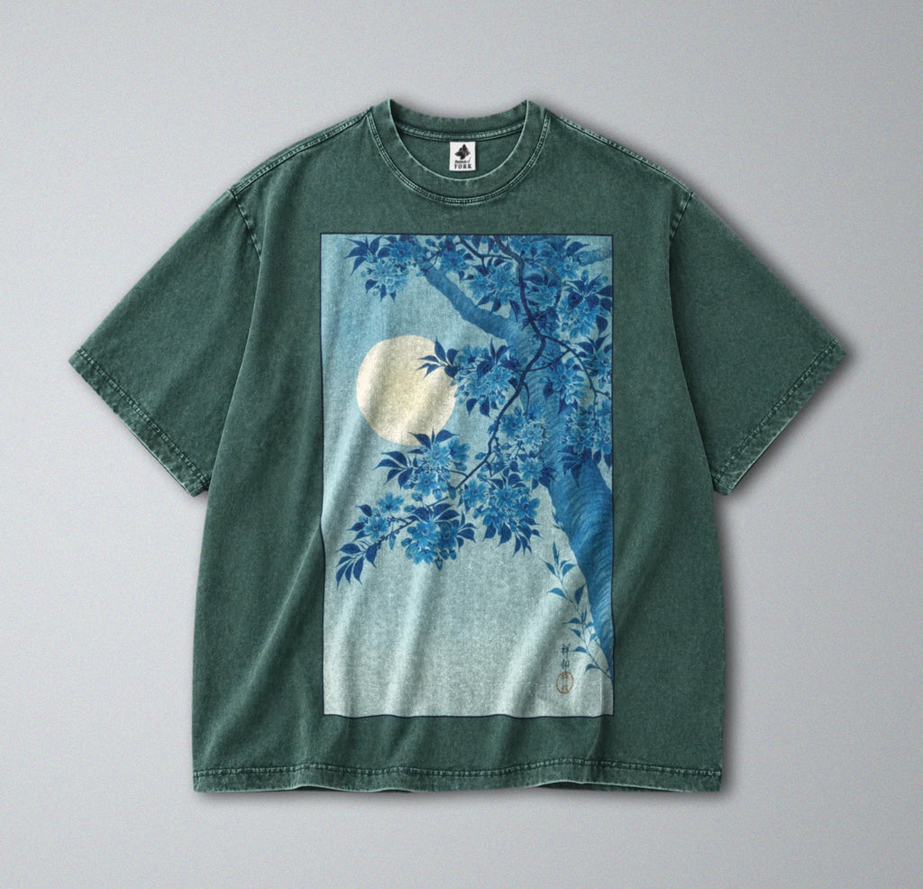 100% Cotton Tee - Unisex Retro Oversized Fit - Japanese Blossoming Cherry Print