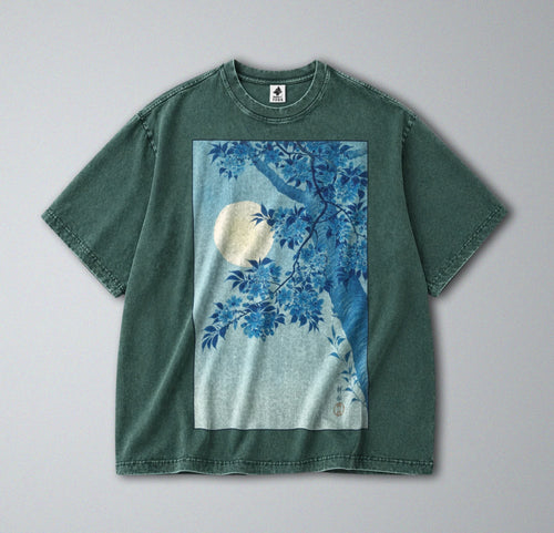 100% Cotton Tee - Unisex Retro Oversized Fit - Japanese Blossoming Cherry Print