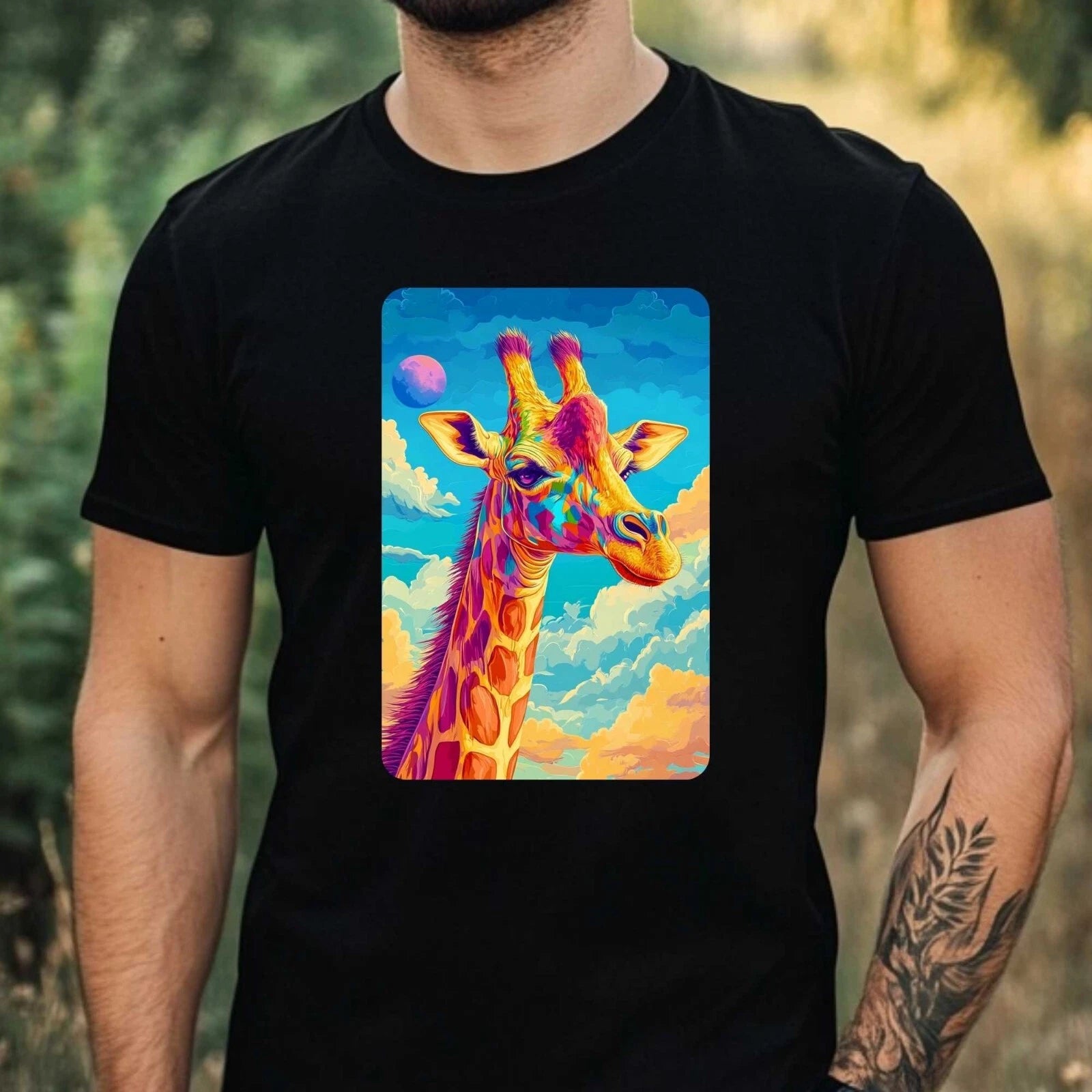 Mens Giraffe Anime Style Print Cotton T-Shirt Size XS to 5XL