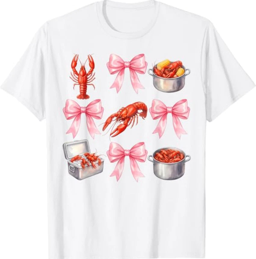 Funny Bow Cute Coquette Crawfish Boil Y2K Aesthetic T-Shirt