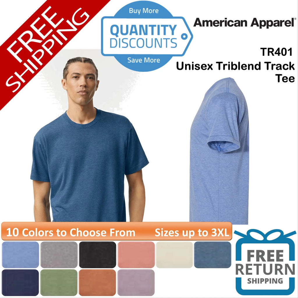 🔥 American Apparel Plain Blank Unisex Triblend Track Tee Up To 3XL TR401