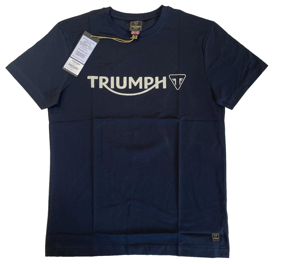 Triumph T-Shirt Mens Medium Cartmel Jet Black Spellout Logo Cotton Short Sleeve