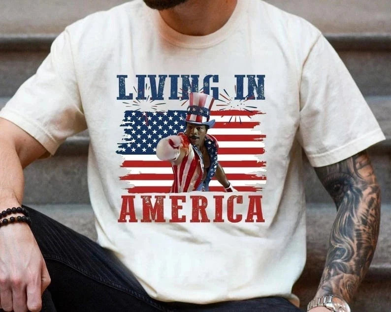 Apollo Creed Living In America T-shirt, Retro USA Shirt, 4th Of July Tee
