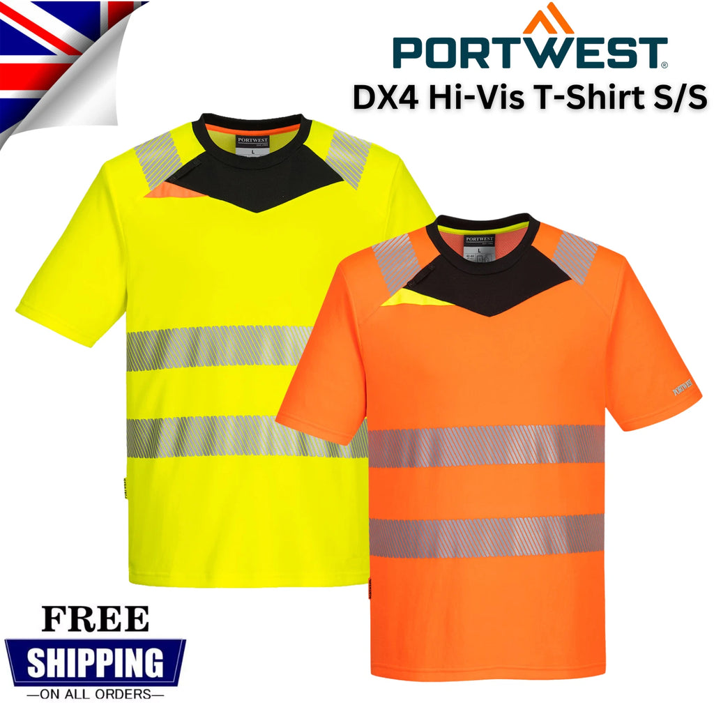 Portwest DX4 Hi-Vis T-Shirt S/S Reflective Work Safety Moisture Wicking Tee