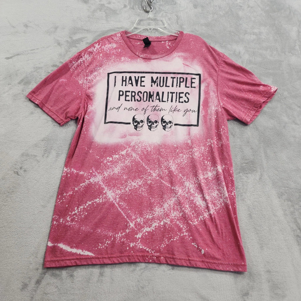 Gildan Shirt Mens L Pink Bleached Multiple Personalities Skull Funny Graphic Tee