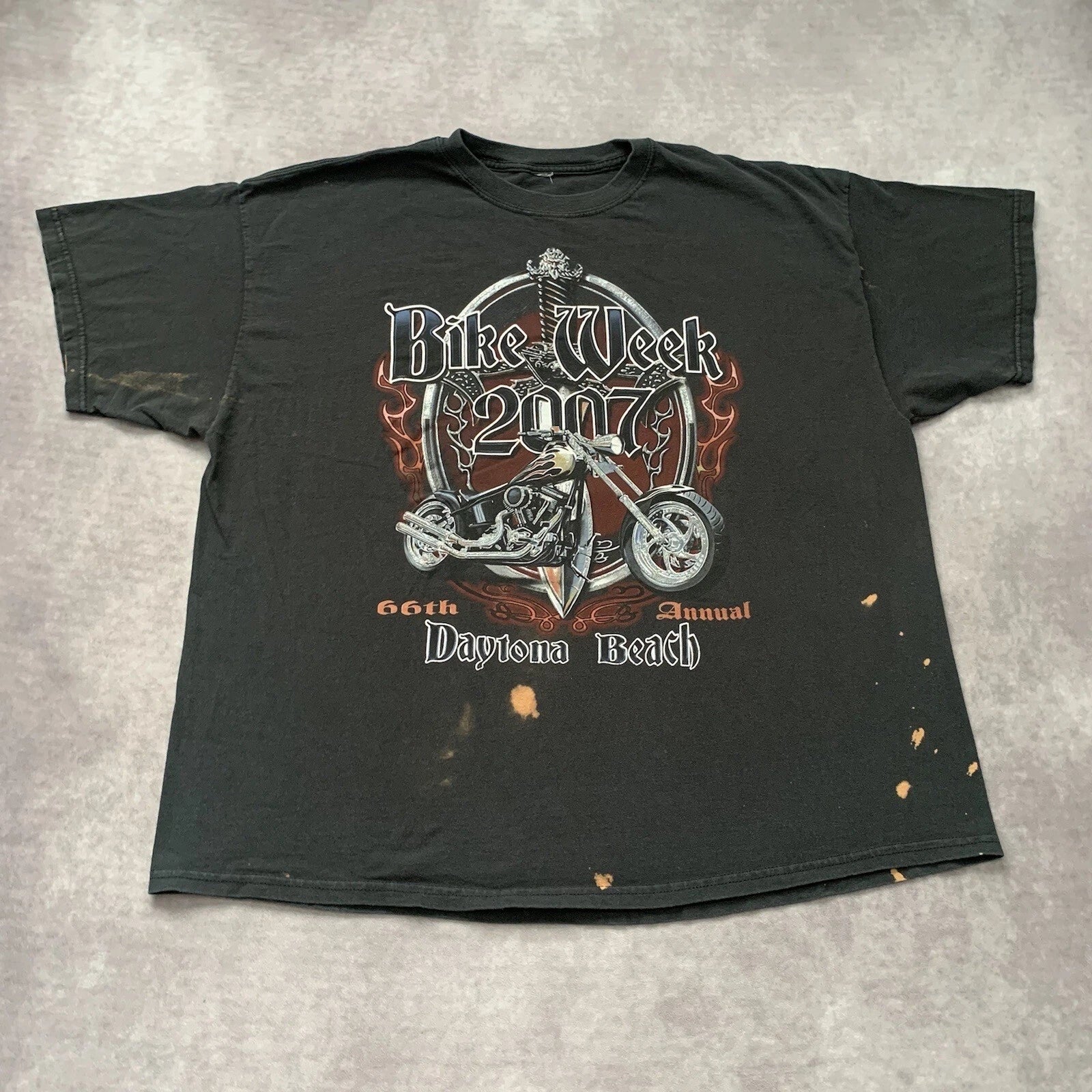 Vintage 2007 Bike Week Shirt Size XL Fade Stain Distress Y2K Daytona Sword 2000s