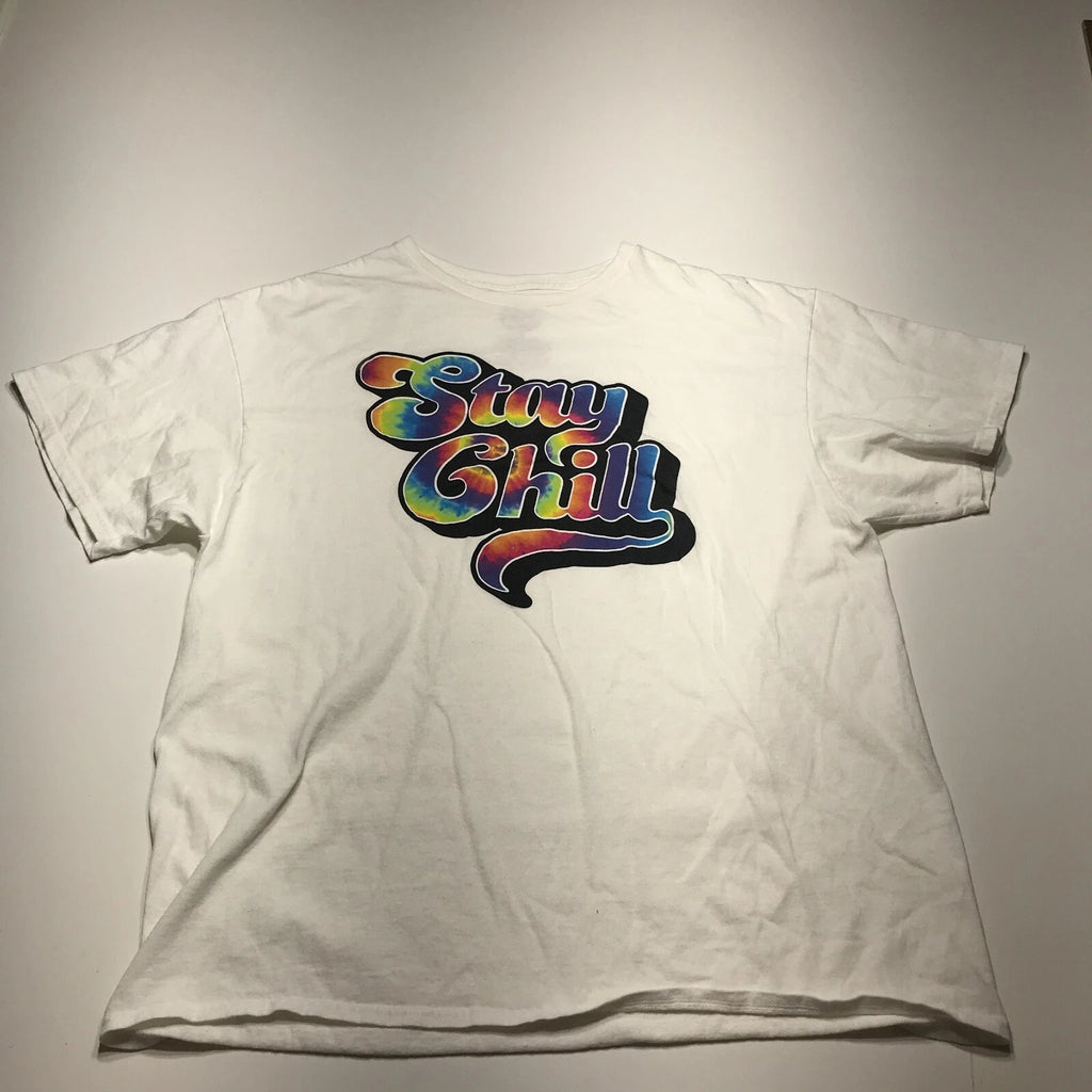 DOM T-Shirt Mens XL White Basic Cotton Retro "Stray Chill" Logo Short Sleeve