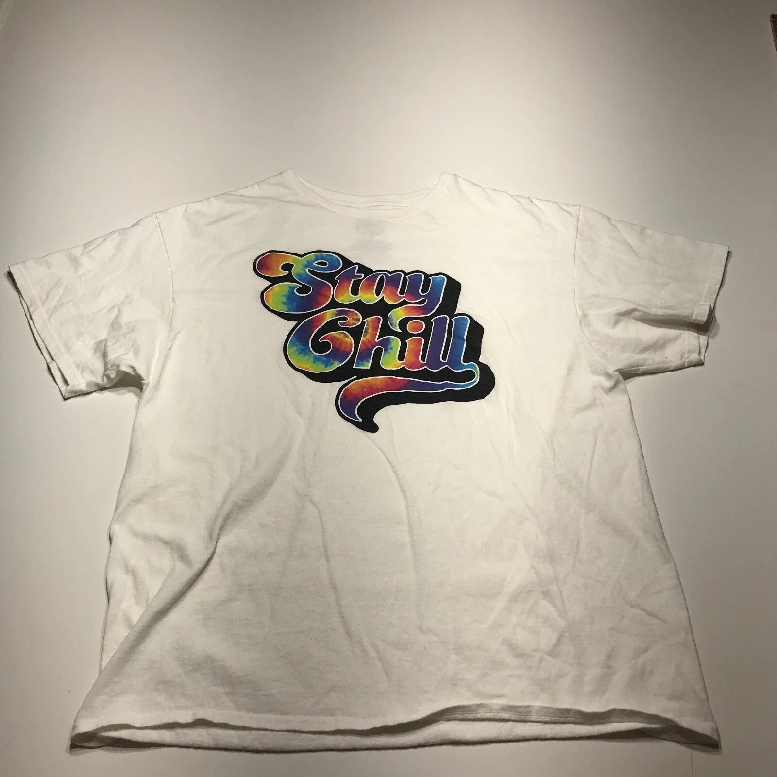 DOM T-Shirt Mens XL White Basic Cotton Retro "Stray Chill" Logo Short Sleeve