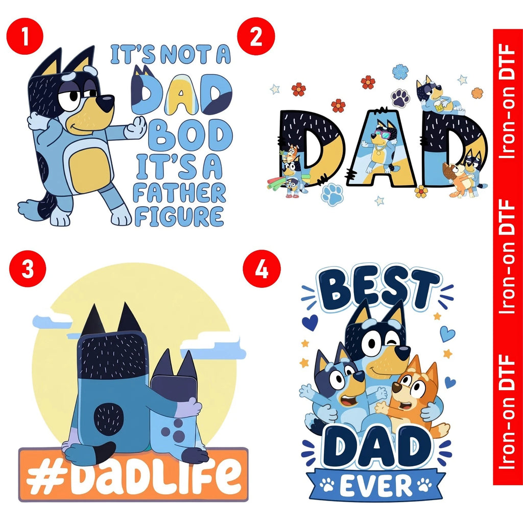 Fathers Day Blue Dog DTF Heat Transfer Design Dad Gift Dad Daddy Top