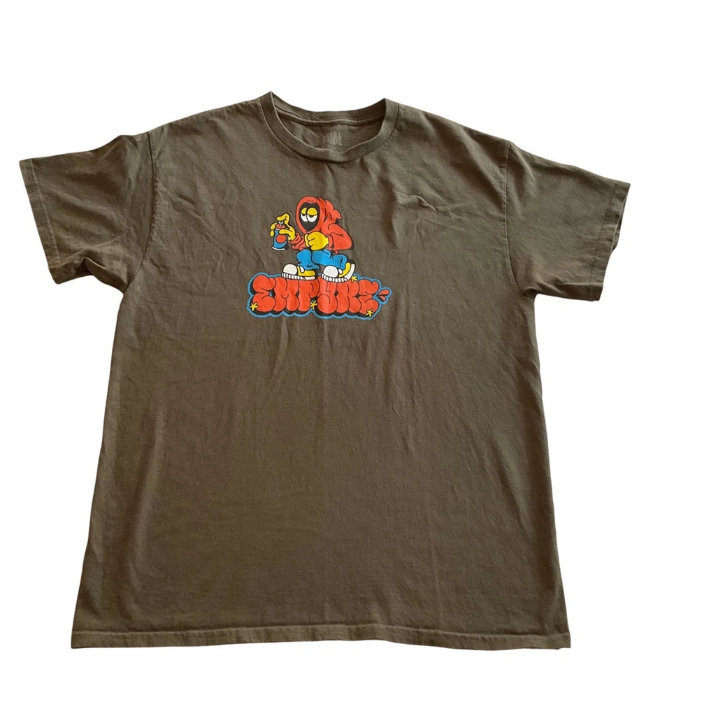 Empire Graphic T-Shirt Mens Large Olive Green Graffiti Character Streetwear Tee