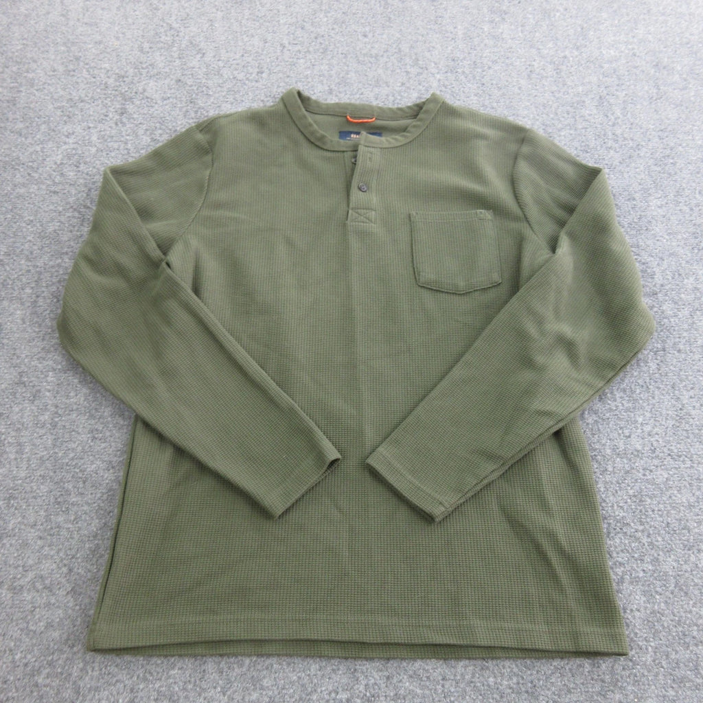 Roark Henley Shirt Mens Large Green Long Sleeve Thermal Pocket Casual Top