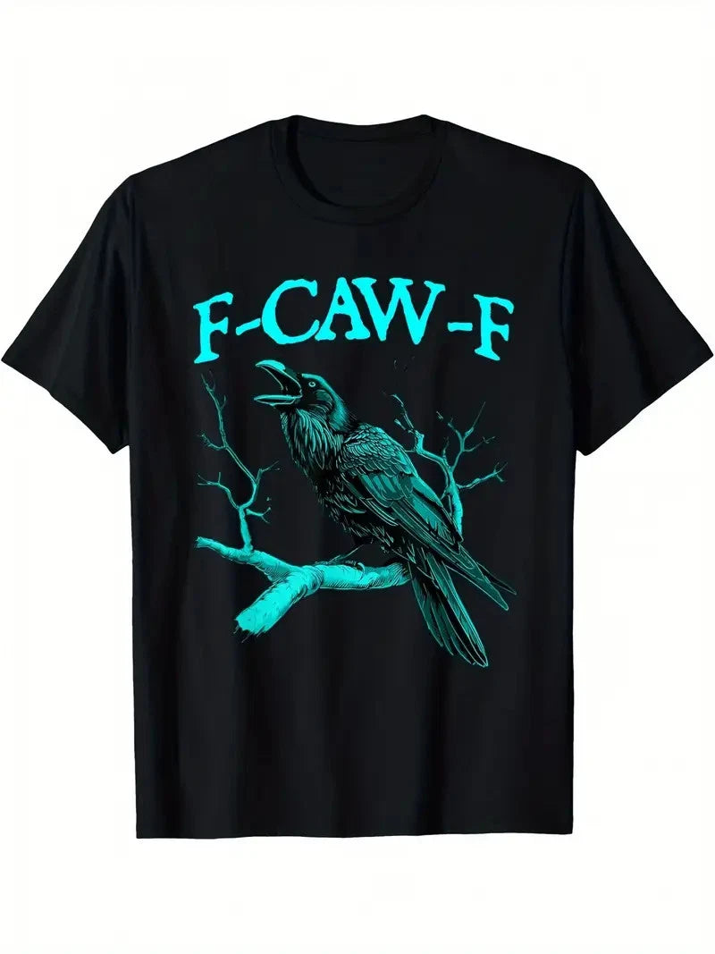 Men'S Funny F-CAW-F Crow Graphic T-Shirt - Black with Teal Print, Regular Fit Sh