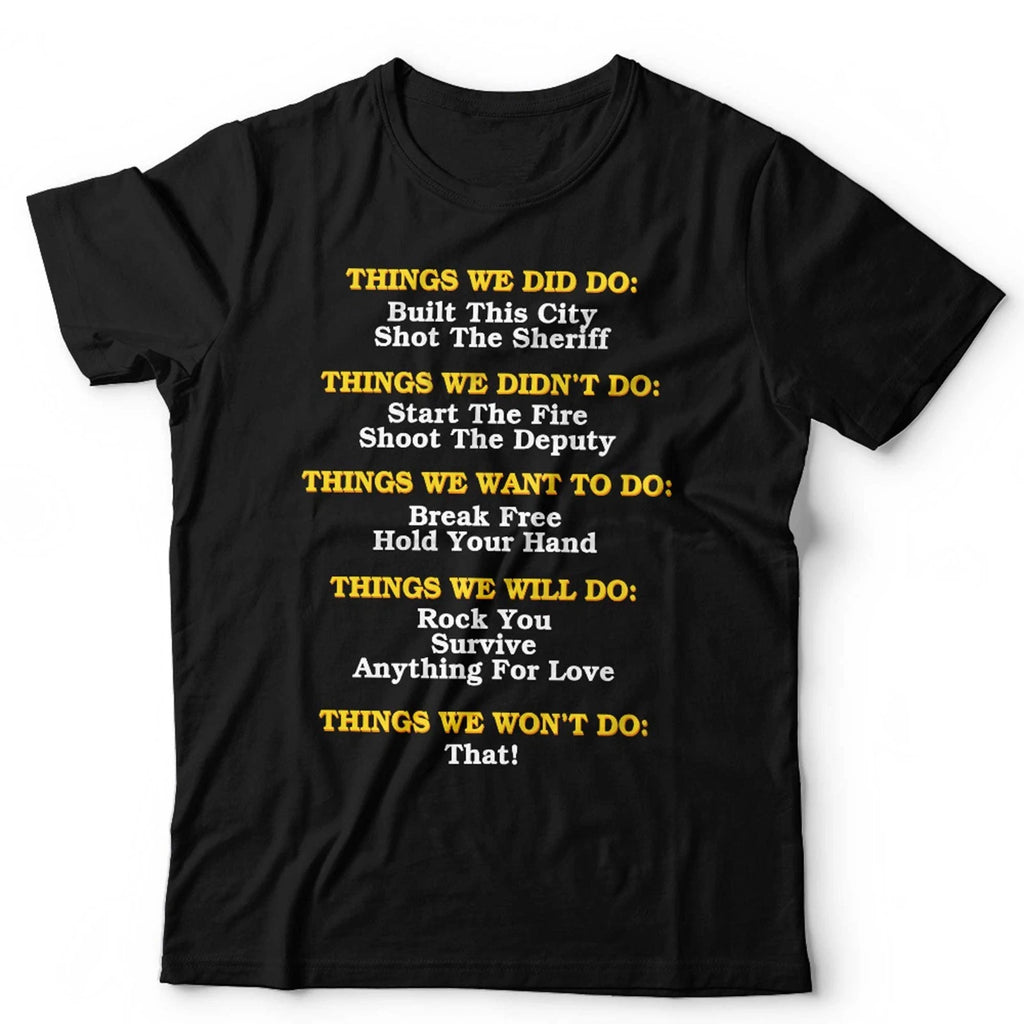 Funny Music Lyrics T Shirt Unisex & Ladies Pop Song Titles Music Lover