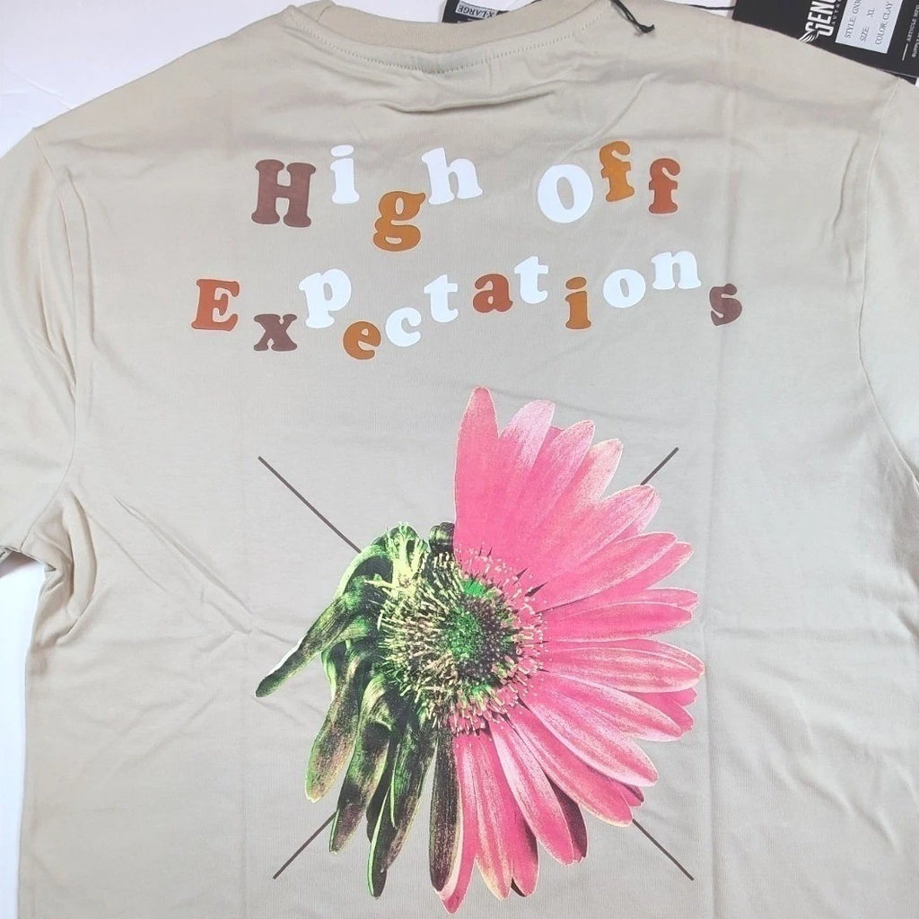 Floral Graphic Tee Mens Large Beige Flower Streetwear Aesthetic Shirt