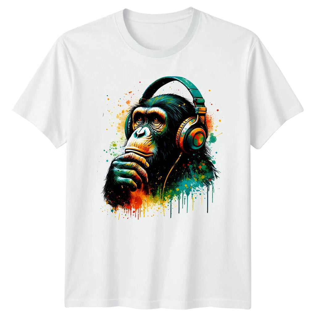 Ape With Headphones Animals Mens T-Shirt Cool Chimpanzee Tee