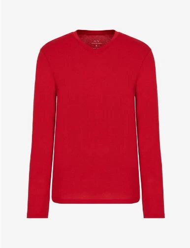 A|X Armani Exchange Men's  Slim Fit Long-Sleeve Jersey V- Neck Shirt  Red  M