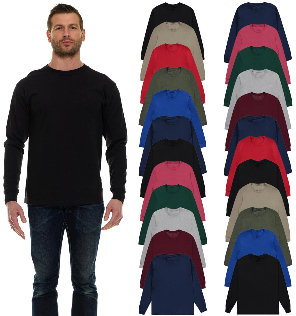 BILLIONHATS Mens Long Sleeve Colorful T-Shirts , Crew Neck Bulk Tees for Men