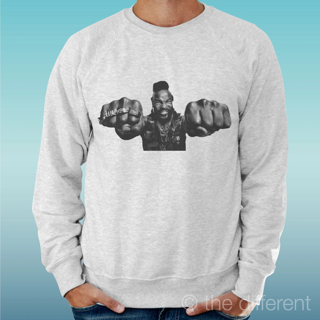 Felpa Man Light Sweater Light Grey " Mr.T Punching Vintage Cult "