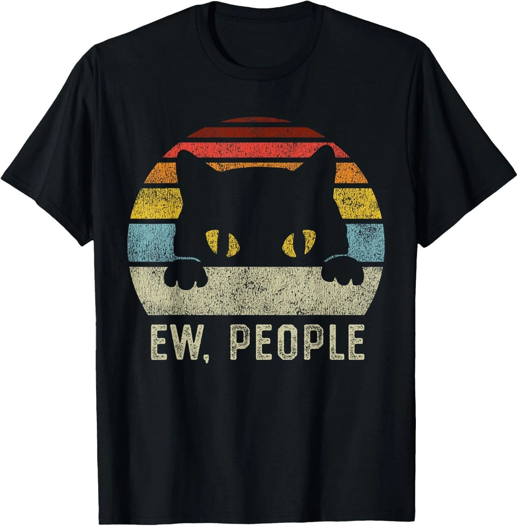 Ew People Retro Cat Funny Vintage Anti Social Introvert T-Shirt