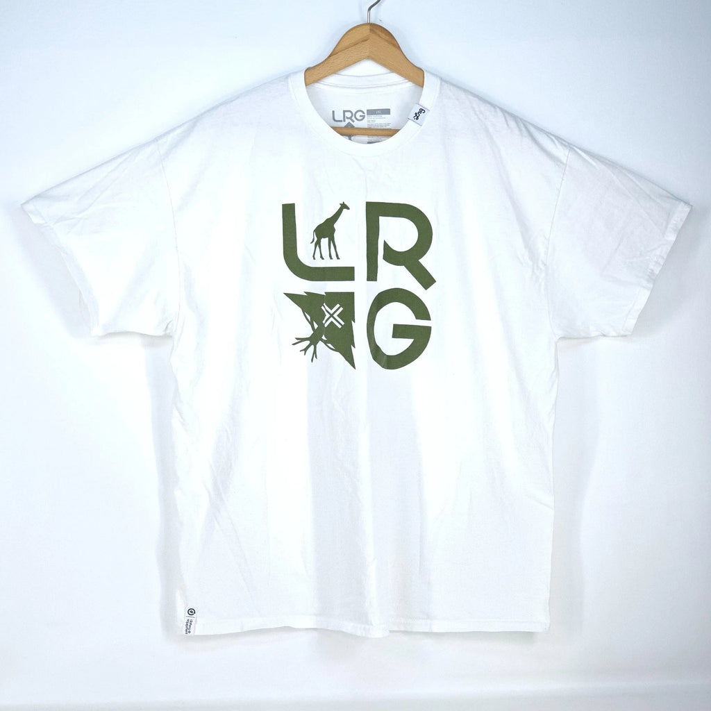 LRG Giraffe Logo Graphic Print T Shirt Mens 2XL White Streetwear Skate Urbanwear