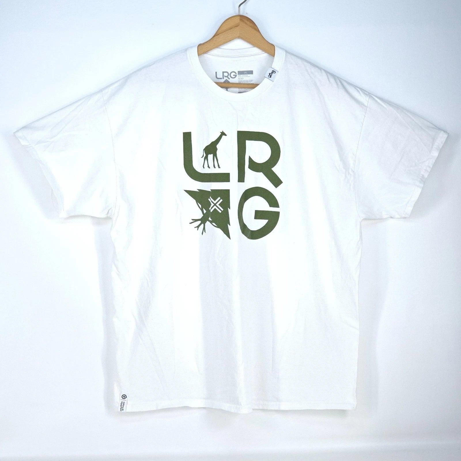 LRG Giraffe Logo Graphic Print T Shirt Mens 2XL White Streetwear Skate Urbanwear