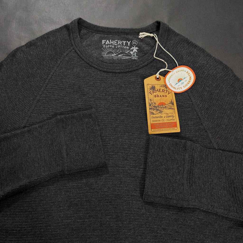 Faherty Men's Long Sleeve Cloud Waffle Crew Top Size XL 2XL Charcoal Heather