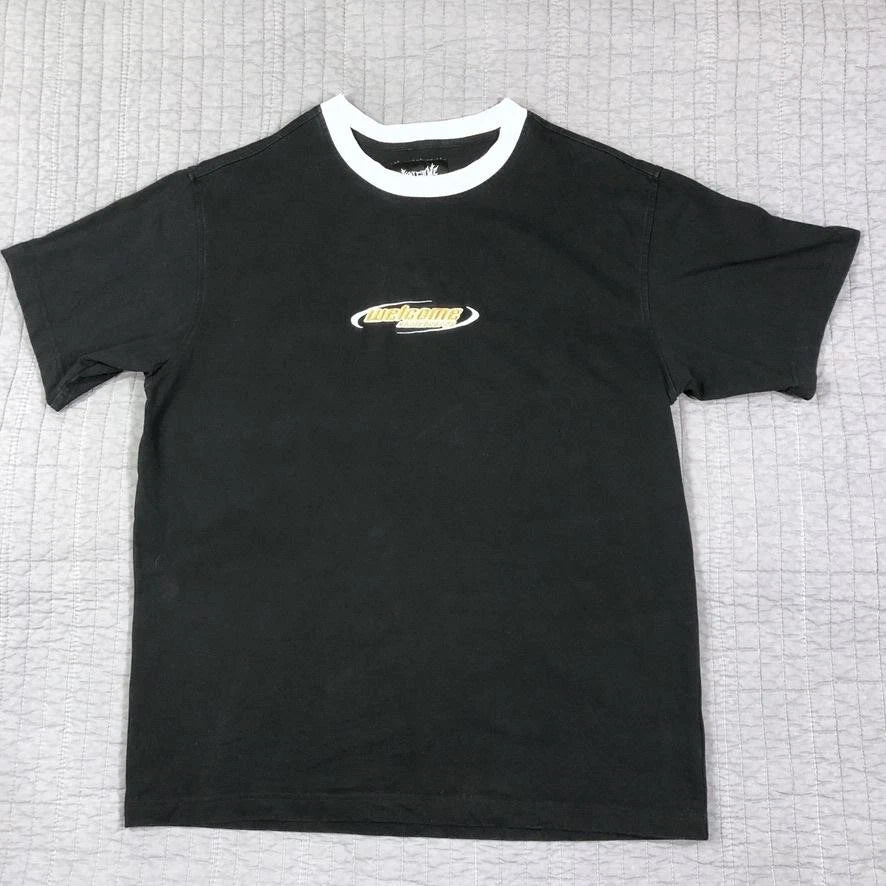 Welcome Skateboards Shirt Mens Large Black Ringer Logo Skate Tee 100% Cotton